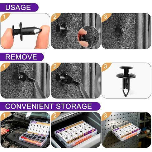 Uolor 335PCS Bumper Retainer Clips & Auto Plastic Push Pin Rivets Kit, 12 Popular Sizes, with Upgraded T Style Zip Ties - for Door Trim Panel & Fender, Fits GM/Ford/Toyota/Honda/Chrysler in Saudi Arabia