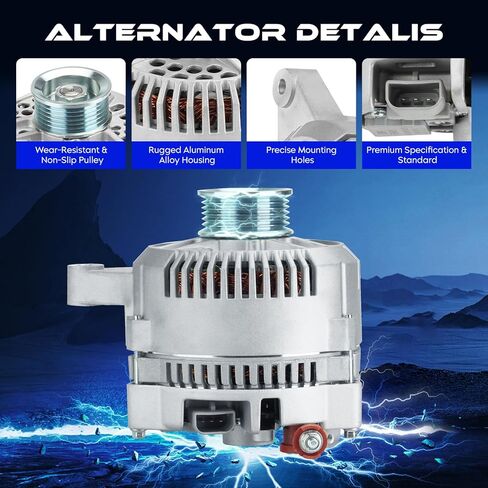 New Alternator for Ford F-150 4.6L 5.4L 02-03, for F-250 F-350 F-450 F-550 5.4L 6.8L 99-04, for Excursion 5.4L 6.8L 00-05, for Mustang 4.6L 96-98, for Thunderbird 4.6L 95-97, 130Amp, for 7776N in Kuwait