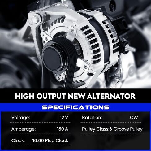 New Alternator for Ford F-150 4.6L 5.4L 02-03, for F-250 F-350 F-450 F-550 5.4L 6.8L 99-04, for Excursion 5.4L 6.8L 00-05, for Mustang 4.6L 96-98, for Thunderbird 4.6L 95-97, 130Amp, for 7776N in Kuwait