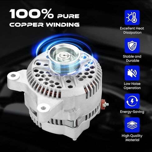 New Alternator for Ford F-150 4.6L 5.4L 02-03, for F-250 F-350 F-450 F-550 5.4L 6.8L 99-04, for Excursion 5.4L 6.8L 00-05, for Mustang 4.6L 96-98, for Thunderbird 4.6L 95-97, 130Amp, for 7776N in Kuwait