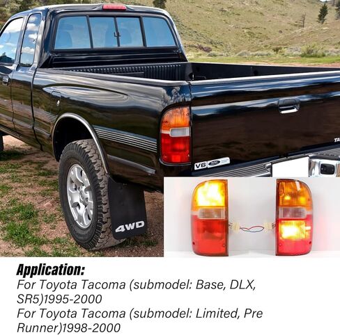 Tail Light Assembly Compatible with 1995-2000 Toyota Tacoma,Halogen Taillights Brake Lamp Reverse Light Replacement Driver Passenge Side TO2800116 TO2801116 81560-04030 81550-04030-W/Bulbs&Harness in Kuwait