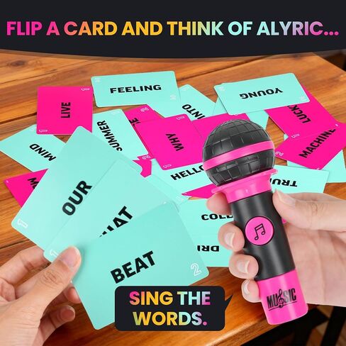 The Mic Karaoke Card Game - Family Karaoke Board Game with 250 Song Lyrics & Plastic Mic, 2-10 Players Ages 8+, Fun Singing Activity for Adults & Kids Game in Saudi Arabia