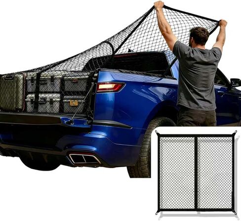 Cargo Net for Pickup Truck Bed - Stretchable 4'x4' to 8'x8', High Elastic Fine Mesh 1'‘x1’' - Cargo Mesh Organizer Ideal for ATV, SUV, UTV, Truck and Boat Use (Single Layer) in Saudi Arabia