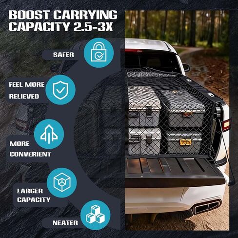 Cargo Net for Pickup Truck Bed - Stretchable 4'x4' to 8'x8', High Elastic Fine Mesh 1'‘x1’' - Cargo Mesh Organizer Ideal for ATV, SUV, UTV, Truck and Boat Use (Single Layer) in Saudi Arabia