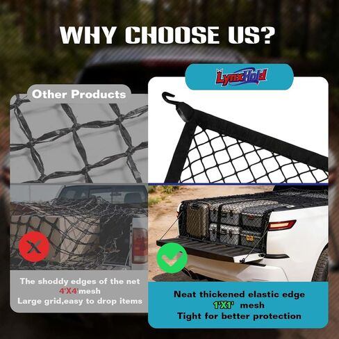 Cargo Net for Pickup Truck Bed - Stretchable 4'x4' to 8'x8', High Elastic Fine Mesh 1'‘x1’' - Cargo Mesh Organizer Ideal for ATV, SUV, UTV, Truck and Boat Use (Single Layer) in Saudi Arabia