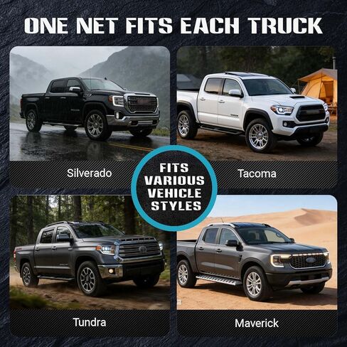 Cargo Net for Pickup Truck Bed - Stretchable 4'x4' to 8'x8', High Elastic Fine Mesh 1'‘x1’' - Cargo Mesh Organizer Ideal for ATV, SUV, UTV, Truck and Boat Use (Single Layer) in Saudi Arabia