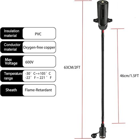 12AWG 7-Way Trailer Plug to Female Cigarette Lighter Power Cable, 7 Pin Blade Connector 12V Power Adapter, Heavy Duty Charger Access for RV Truck Trailer (2FT/63cm) in Saudi Arabia
