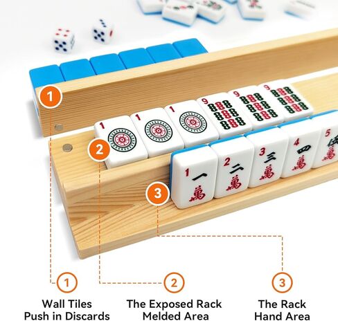 Mahjong Racks with Magnetic Pushers for American Mahjong, 17.3 Inch Wooden Tile Holder Set of 4, Adult Card Game Accessories with Dice and Storage Bags in Saudi Arabia