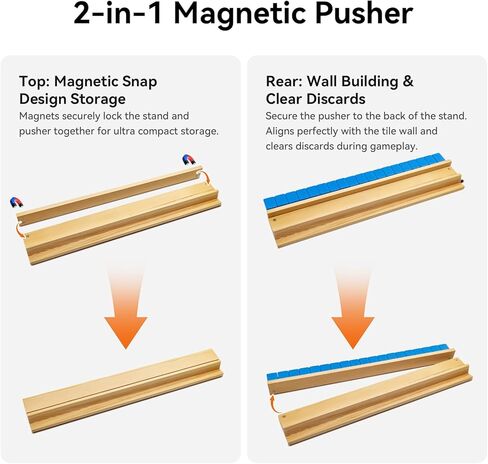 Mahjong Racks with Magnetic Pushers for American Mahjong, 17.3 Inch Wooden Tile Holder Set of 4, Adult Card Game Accessories with Dice and Storage Bags in Saudi Arabia