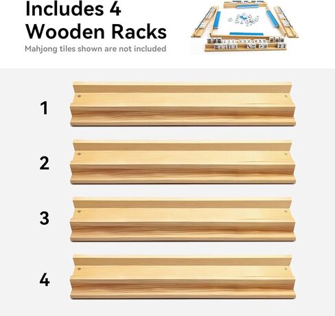 Mahjong Racks with Magnetic Pushers for American Mahjong, 17.3 Inch Wooden Tile Holder Set of 4, Adult Card Game Accessories with Dice and Storage Bags in Saudi Arabia
