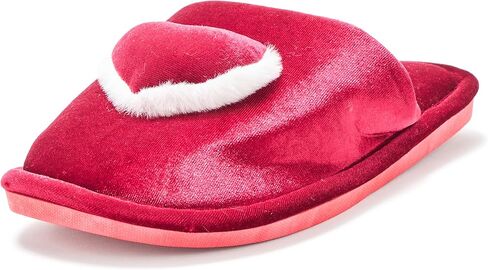 Valentines Slippers for Women Heart Velvet Fuzzy Warm Soft Cozy Indoor House Shoes Open Back Slid On Plush Warm Footwear Burgundy with Non Slip Sole in Saudi Arabia