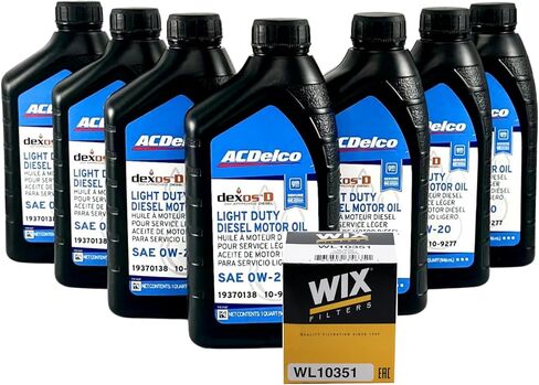 ACDelco dexosD SAE 0W-20 Light Duty Diesel Motor Oil Bundle with Wix WL10351 Oil Filter for 3.0L Duramax Diesel Engines (8 Items: 10-9277 (19370138) x7 + 1 WL10351) in Kuwait