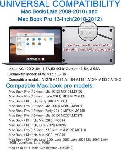 Mac Book Pro Charger, Replacement 60W Power Adapter L-Tip Mac Book Pro 13 Inch Before Mid 2012,Compatible with Mac Book (2009-2012) Old Mac Book Pro in Saudi Arabia