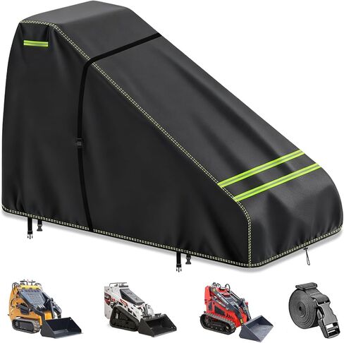 Mini Open Cab Skid Steer Cover, 600D Heavy-Duty Waterproof Oxford Full Skid Steer Protection Cover Compatible with John Deere, Bobcat, Kubota, Case– with Air Vents & Reflective Strips (Black) in Saudi Arabia