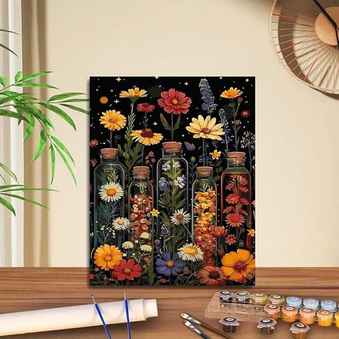 GEMFAMILY Flowers Paint by Numbers Kit for Adults,Bottled Wildflowers Paint by Number Kits on Canvas for Beginners,DIY Acrylic Easy Canvas Paint by Numbers for Home Wall Decoration 16 X 20 inch in Saudi Arabia