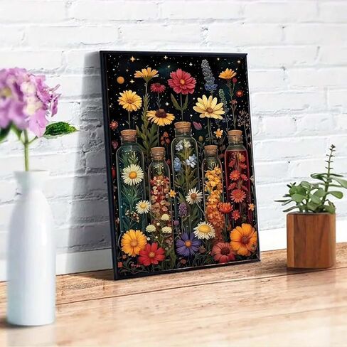 GEMFAMILY Flowers Paint by Numbers Kit for Adults,Bottled Wildflowers Paint by Number Kits on Canvas for Beginners,DIY Acrylic Easy Canvas Paint by Numbers for Home Wall Decoration 16 X 20 inch in Saudi Arabia