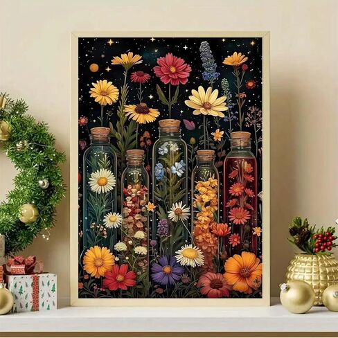 GEMFAMILY Flowers Paint by Numbers Kit for Adults,Bottled Wildflowers Paint by Number Kits on Canvas for Beginners,DIY Acrylic Easy Canvas Paint by Numbers for Home Wall Decoration 16 X 20 inch in Saudi Arabia