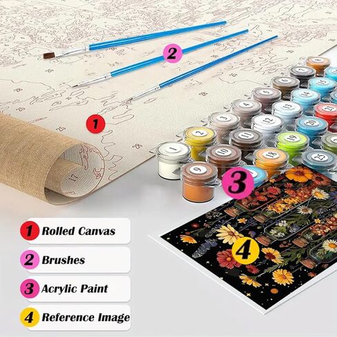GEMFAMILY Flowers Paint by Numbers Kit for Adults,Bottled Wildflowers Paint by Number Kits on Canvas for Beginners,DIY Acrylic Easy Canvas Paint by Numbers for Home Wall Decoration 16 X 20 inch in Saudi Arabia