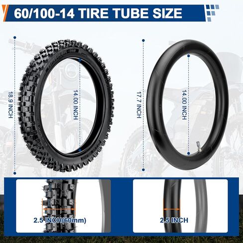 Front 60/100-14 2.50-14 Tire and Inner Tube for 110cc 125cc XR70 CRF70 CRF110 KLX110 PW80 TTR90 DRZ110 TaoTao DB14 SSR Off Road Motocross Pit Dirt Bike Parts in Saudi Arabia
