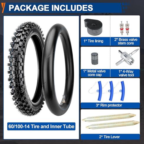 Front 60/100-14 2.50-14 Tire and Inner Tube for 110cc 125cc XR70 CRF70 CRF110 KLX110 PW80 TTR90 DRZ110 TaoTao DB14 SSR Off Road Motocross Pit Dirt Bike Parts in Saudi Arabia