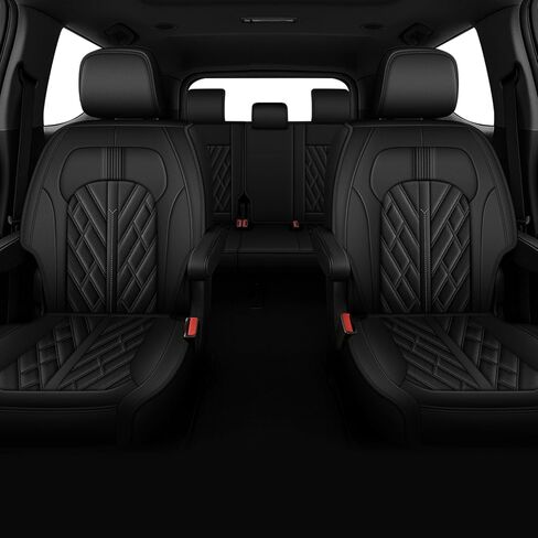 أغطية مقاعد السيارة لسيارة Chevy Traverse 2018-2023 - مجموعة كاملة من 7 مقاعد لسيارة شيفروليه ترافيرس LT، Premier، RS، High Country: ملحقات ترافيرس لحماية المقعد من الجلد الصناعي المسامي (أسود) in Kuwait