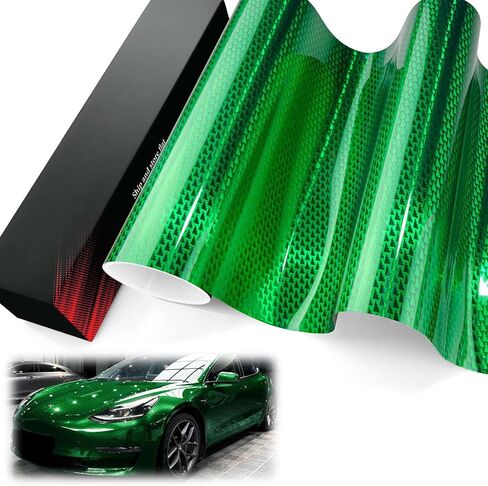 1FTx5FT PET Stealth Carbon Fiber Gloss Green Emerald Vinyl Wrap Auto Car ملصق مائي فيلم ورقة فقاعة خالية من تكنولوجيا إطلاق الهواء مع مجموعة أدوات in Kuwait