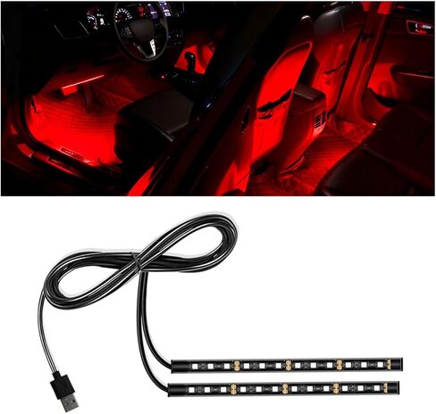 شريط إضاءة LED للسيارة، 12 فولت 24 LED RGB بمنفذ USB للمركبة تحت ضوء الليل المحيط بلوحة القيادة، ملحقات مصابيح ديكور داخلية مقاومة للماء للسيارات، عالمية لشاحنة سيارات الدفع الرباعي (أحمر) in Kuwait