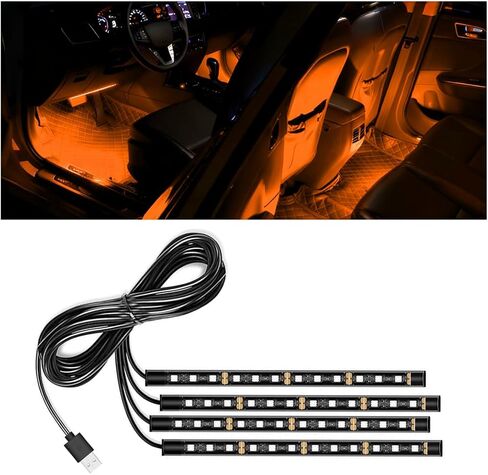 شريط إضاءة LED للسيارة، 12 فولت 24 LED RGB بمنفذ USB للمركبة تحت ضوء الليل المحيط بلوحة القيادة، ملحقات مصابيح ديكور داخلية مقاومة للماء للسيارات، عالمية لشاحنة سيارات الدفع الرباعي (أحمر) in Kuwait