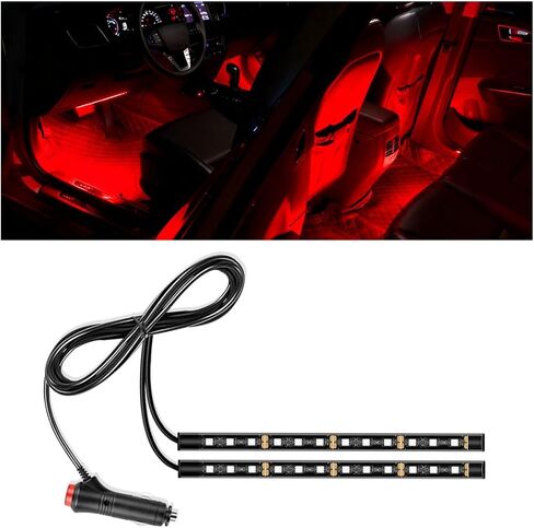 شريط إضاءة LED للسيارة، 12 فولت 24 LED RGB بمنفذ USB للمركبة تحت ضوء الليل المحيط بلوحة القيادة، ملحقات مصابيح ديكور داخلية مقاومة للماء للسيارات، عالمية لشاحنة سيارات الدفع الرباعي (أحمر) in Kuwait