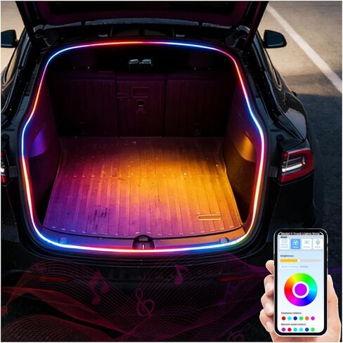 LED Trunk Light Strip for Tesla Model Y & Juniper 2021-2026, APP-Controlled RGB Ambient Neon Lights with Auto On/Off, Waterproof Silicone for Car Trunk & Camping Atmosphere in Kuwait