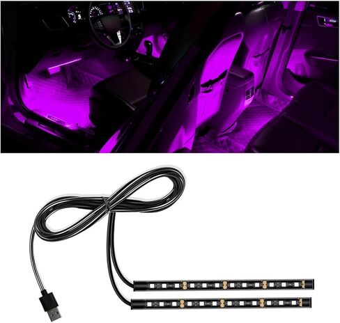 شريط إضاءة LED للسيارة، 12 فولت 24 LED RGB بمنفذ USB للمركبة تحت ضوء الليل المحيط بلوحة القيادة، ملحقات مصابيح ديكور داخلية مقاومة للماء للسيارات، عالمية لشاحنة سيارات الدفع الرباعي (أحمر) in Kuwait
