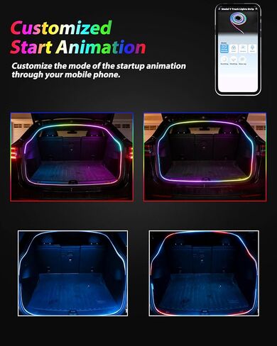 LED Trunk Light Strip for Tesla Model Y & Juniper 2021-2026, APP-Controlled RGB Ambient Neon Lights with Auto On/Off, Waterproof Silicone for Car Trunk & Camping Atmosphere in Kuwait
