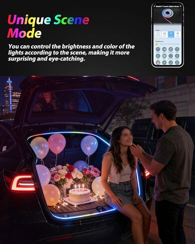 LED Trunk Light Strip for Tesla Model Y & Juniper 2021-2026, APP-Controlled RGB Ambient Neon Lights with Auto On/Off, Waterproof Silicone for Car Trunk & Camping Atmosphere in Kuwait