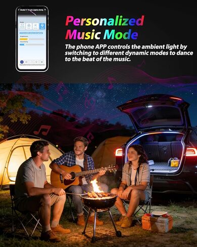 LED Trunk Light Strip for Tesla Model Y & Juniper 2021-2026, APP-Controlled RGB Ambient Neon Lights with Auto On/Off, Waterproof Silicone for Car Trunk & Camping Atmosphere in Kuwait