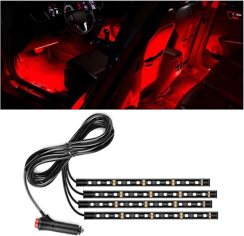 شريط إضاءة LED للسيارة، 12 فولت 24 LED RGB بمنفذ USB للمركبة تحت ضوء الليل المحيط بلوحة القيادة، ملحقات مصابيح ديكور داخلية مقاومة للماء للسيارات، عالمية لشاحنة سيارات الدفع الرباعي (أحمر) in Kuwait