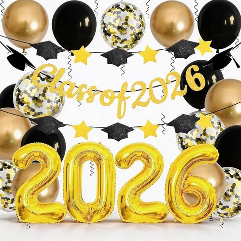 Graduation Balloons Class of 2026, 32 Inch Pink 2026 Number Foil Balloons Star Cap Garland Banner Pastel Pink Black Confetti Balloons Set for Senior High School College Congrats Grad Party Decorations in Saudi Arabia
