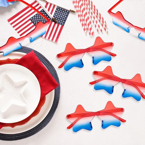 4th of July Star Glasses 12 Pairs Fourth of July Party Favors Red Blue White American Flag Sunglasses for Kids Women Independence Day Gifts Patriotic Sunglasses for Pool Party in USA Decorations in Saudi Arabia