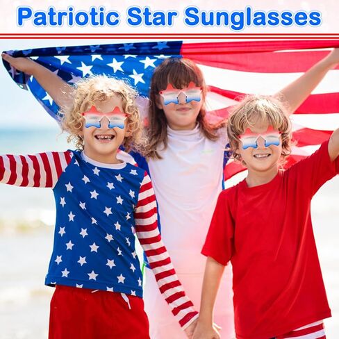 4th of July Star Glasses 12 Pairs Fourth of July Party Favors Red Blue White American Flag Sunglasses for Kids Women Independence Day Gifts Patriotic Sunglasses for Pool Party in USA Decorations in Saudi Arabia
