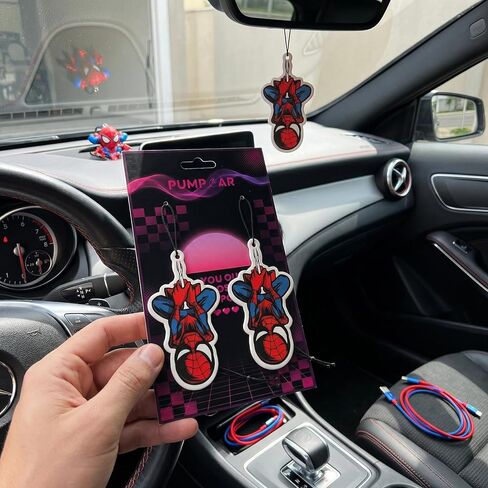PumpCar 2 قطعة Spidey على الوجهين معلقة الكرتون الكرز المعطرة مضحك سيارة الهواء المعطر بارد العنكبوت معلقة لمرآة الرؤية الخلفية الملحقات الداخلية الهدايا in Kuwait