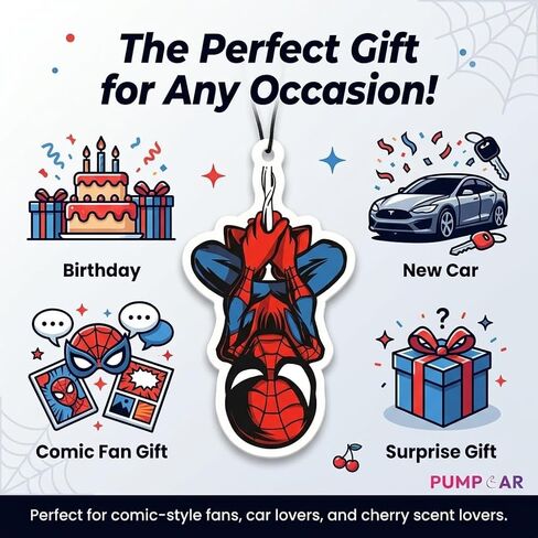 PumpCar 2 قطعة Spidey على الوجهين معلقة الكرتون الكرز المعطرة مضحك سيارة الهواء المعطر بارد العنكبوت معلقة لمرآة الرؤية الخلفية الملحقات الداخلية الهدايا in Kuwait