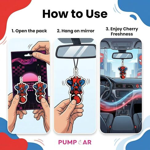 PumpCar 2 قطعة Spidey على الوجهين معلقة الكرتون الكرز المعطرة مضحك سيارة الهواء المعطر بارد العنكبوت معلقة لمرآة الرؤية الخلفية الملحقات الداخلية الهدايا in Kuwait