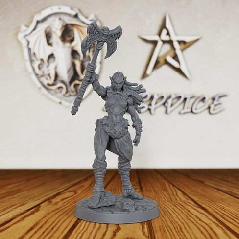 AUSPDICE Female Orc Warrior Unpainted Miniature, DND Minis for Dungeons and Dragons, Fantasy Tabletop RPG Game Figurine, TTRPG Role Playing Accessory, Ideal for DMS & Savage Encounters-AS289 in Kuwait