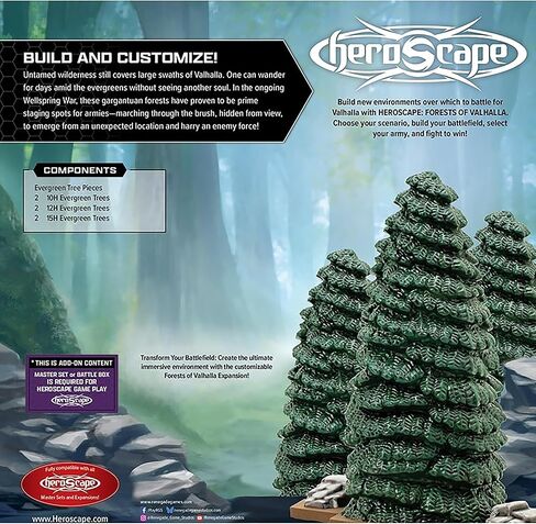 Renegade Game Studios HeroScape Forests of Valhalla Terrain Expansion - 6 أشجار دائمة الخضرة، ملحقات ألعاب مصغرة سداسية، كمين وإستراتيجية in Kuwait