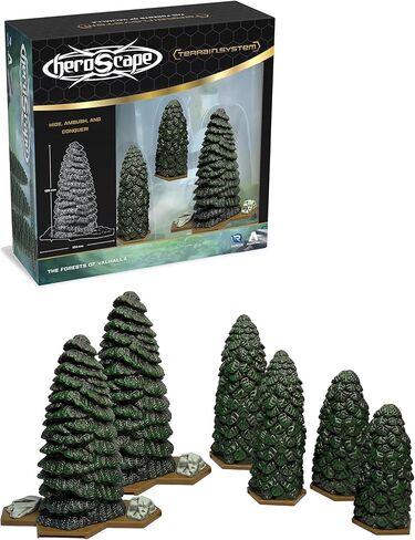 Renegade Game Studios HeroScape Forests of Valhalla Terrain Expansion - 6 أشجار دائمة الخضرة، ملحقات ألعاب مصغرة سداسية، كمين وإستراتيجية in Kuwait