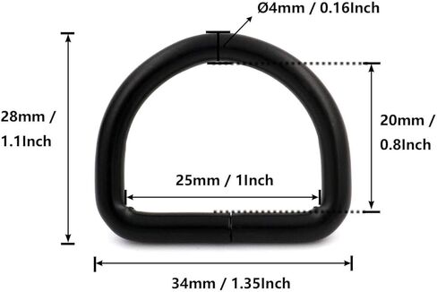 BIKICOCO Metal D-Rings Round Buckle, 1 x 3/4 Inch Non-Welded for Webbing Sewing DIY - Black in Kuwait