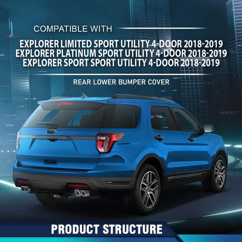 غطاء المصد السفلي الخلفي PIT66 متوافق مع Ford Explorer Limited/Platinum/Sport Sport Utility 4-Door 2018-2019 FO1115139, JB5Z17K835DA أسود PP in Kuwait