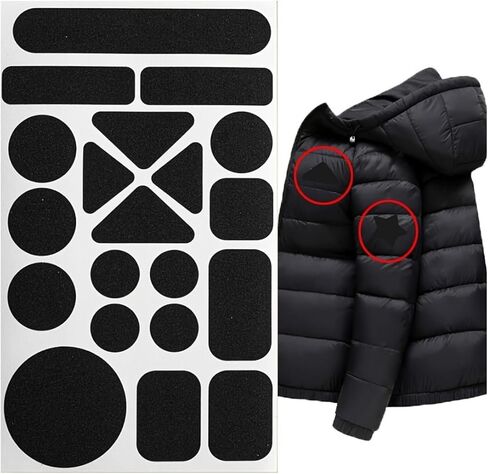 20Pcs Down Jacket Repair Patch Kit, Self Adhesive Canvas Fabric Patches for Puffer Jackets and Clothing, Waterproof Pre-Cut Repair Tape for Coats, Tents, Backpacks and Outdoor Gear, Black in Kuwait
