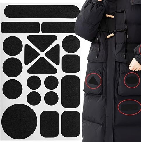 20Pcs Down Jacket Repair Patch Kit, Self Adhesive Canvas Fabric Patches for Puffer Jackets and Clothing, Waterproof Pre-Cut Repair Tape for Coats, Tents, Backpacks and Outdoor Gear, Black in Kuwait