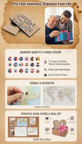 51 Pcs US State Flags Push Pins, Decorative Map Tacks for Cork Board Bulletin Board, Ideal for Home Office Classroom Travel Map in Saudi Arabia