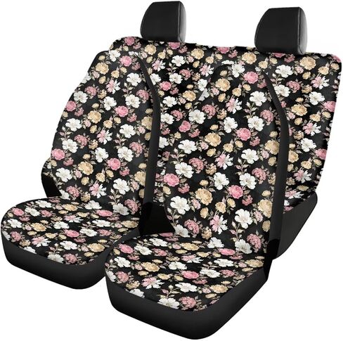 Retro Ditsy Floral Print Stylish Front Seat Covers and Rear Bench Cute Flower Seat Covers Full Set Vehicle Cushion Cover Nonslip Breathable Fit for Most Sedan Truck SUV in Saudi Arabia